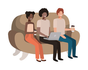 group of people in sofa drinking coffee avatar character