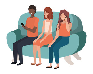 group of people using smartphone avatar character