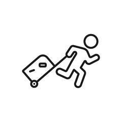 Person with baggage linear icon. Thin line illustration. Tourist, traveler. Passenger. Contour symbol. Vector isolated outline drawing. Editable stroke