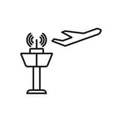 Flight control tower line icon for web, mobile and infographics. Vector dark grey icon isolated on light grey background.