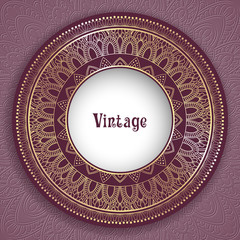 Vintage ornamental round frame for greeting card, invitation or packaging design