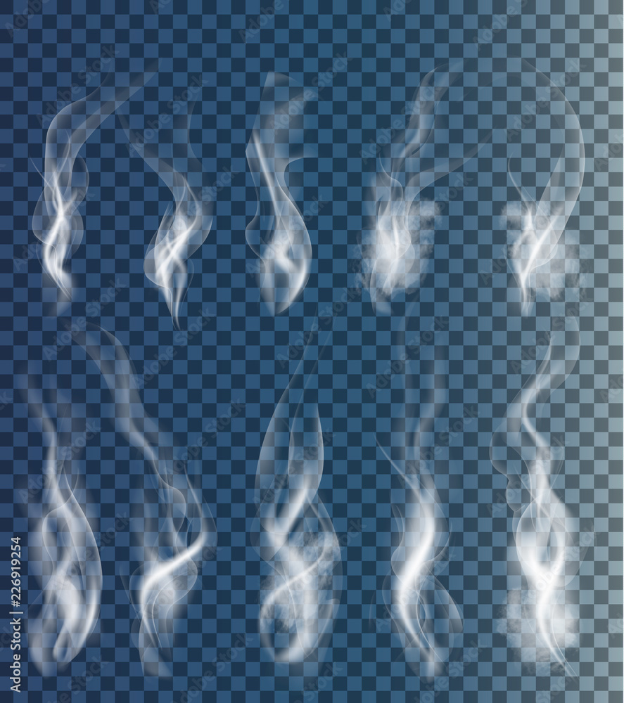 Poster set of transparent clouds and smoke. vector.