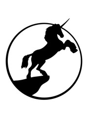 cool silhouette nacht klippe mond vollmond einhorn pferd horn unicorn fabelwesen pony reiten mädchen comic cartoon clipart