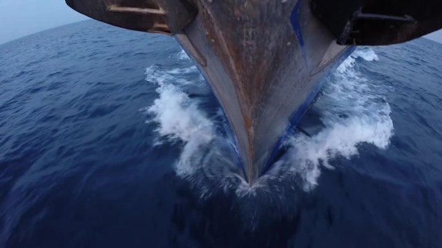 POV close up, ship hull in ocean