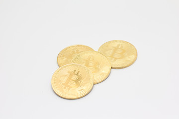 Gold bitcoin isolated on white background