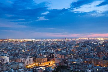 Fototapeta premium Barcelona aerial view of night city