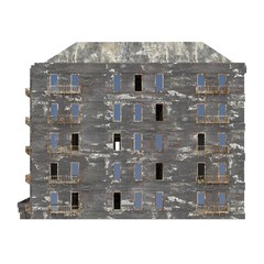 Ruined building isolated on white background 3D Illustration