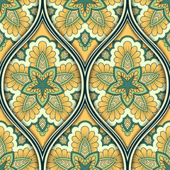 Seamless pattern with ethnic mandala ornament. Hand drawn illustration