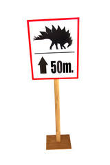 traffic label with dinosaur pictogram