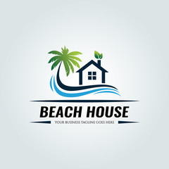 Beach house logo design template. Vector illustration
