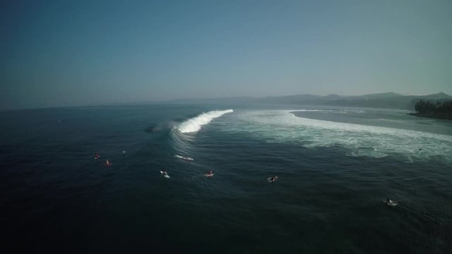 Aerial, surfers near Mentawai Island