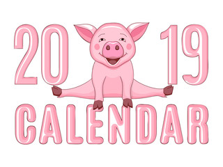 pink piggy with number 2019 and word calendar