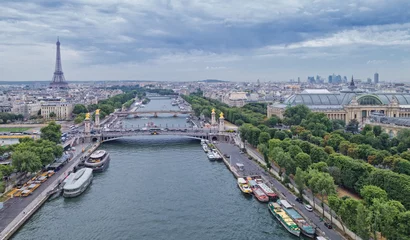 Wallpaper murals Pont Alexandre III Aerial view of Paris with Eiffel tower and Seine river