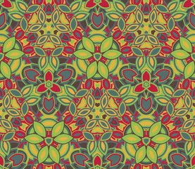 Fototapete Marokkanische Fliesen Bunte abstrakte nahtlose Muster, Hintergrund. Bestehend aus farbigen Formen. Nützlich als Gestaltungselement für Textur und künstlerische Kompositionen.