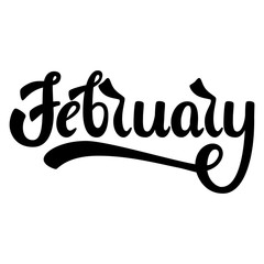 February. Name of the month. Handwritten Lettering. Text. Modern Calligraphy. Vector.