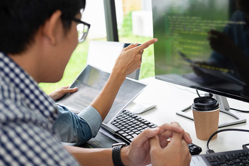 Programmer working in a software development and coding technologies. Website design.Technology...
