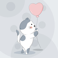 Cartoon cute cat with balloon sketch animal character