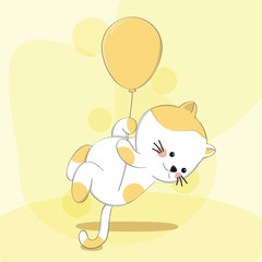 Cartoon cute cat with balloon sketch animal character