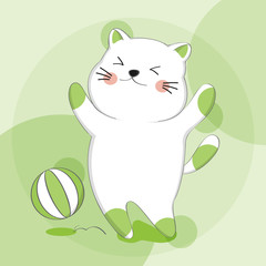 Cartoon cute cat with ball sketch animal character