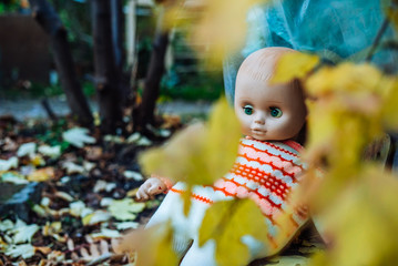 children's toy in autumn garden
