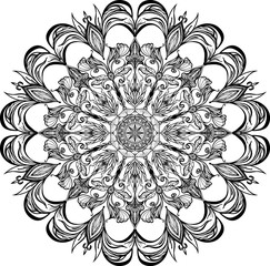 Mandala,round pattern in vector,coloring books for children and adults, black and white,handmade