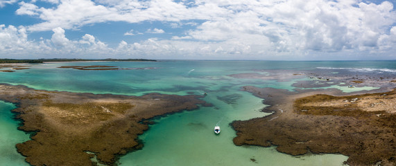 Aerial view of Moreré Reefs, Moreré Beach, during low tide, natural pools, Boipeba Island