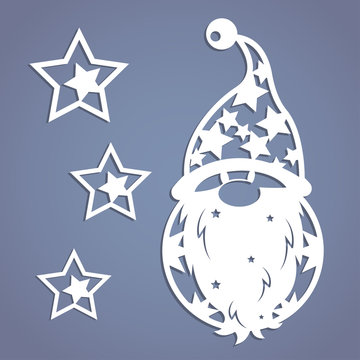 Christmas gnome. Stencil. Template for Christmas cards, invitations for Christmas party. Image suitable for laser cutting, plotter cutting or printing. 
