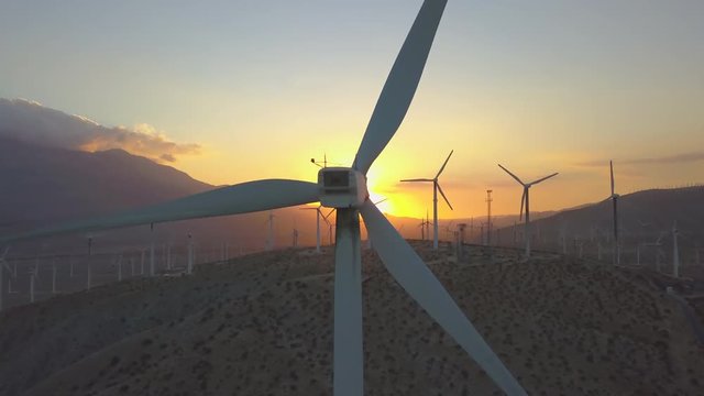 Wind Turbine Energy at Sunset Aerial