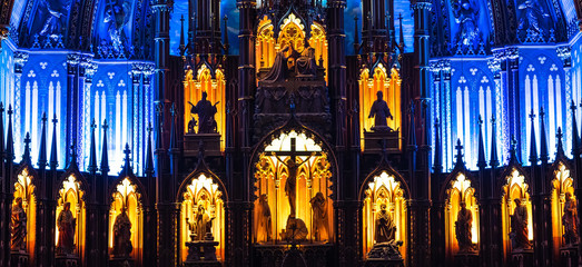MONTREAL, QUEBEC, CANADA - MAY 21, 2018: Interior Of Notre-Dame De Quebec Basilica-Cathedral; Quebec City, Quebec - obrazy, fototapety, plakaty