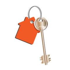 Key house on the ring with a red keychain, concept of sale purchase of real estate, rental of property