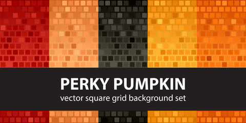 Square pattern set Perky Pumpkin. Vector seamless tile backgrounds