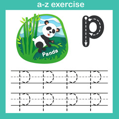 Alphabet Letter P-panda exercise,paper cut concept vector illustration
