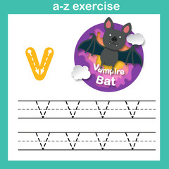 Alphabet Letter V-vampire bat exercise,paper cut concept vector illustration