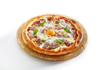 Pizza Carbonara with Bacon Isolated on White Background