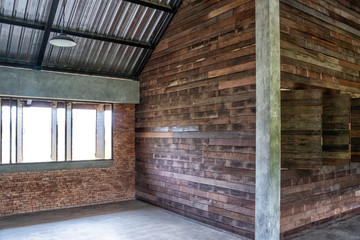 Office interior with wooden walls space