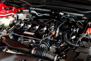 Close up detail of new car engine Car engine part