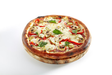 Creamy Pizza with Cervelat Isolated on White Background