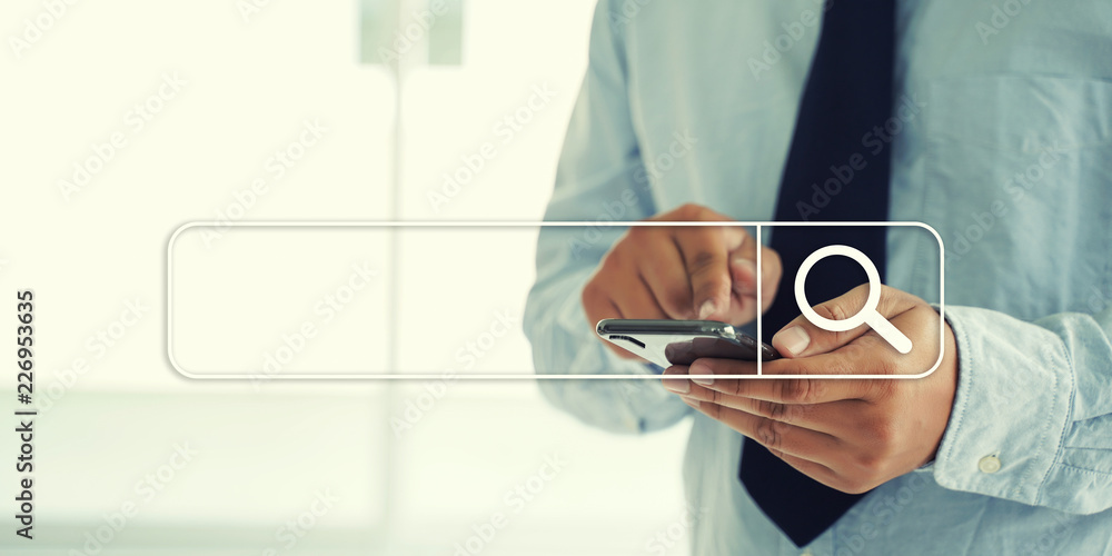 Poster businessman using searching browsing internet internet of things (iot)
