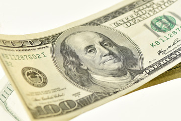 Hundred dollar banknote on white background. Money and banking.