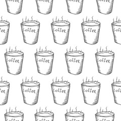 cup with hot coffee seamless pattern isolated on white background