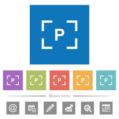 Camera program mode flat white icons in square backgrounds