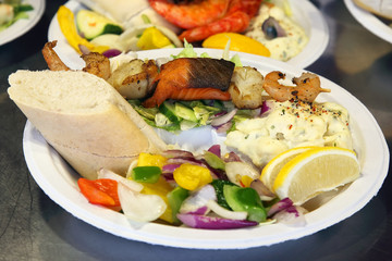 Seafood salad on a large platter