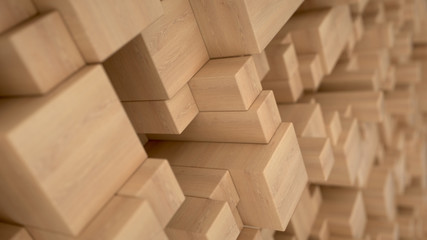 Pattern from wooden cubes of different sizes