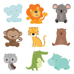 Naklejka premium set of cute animal wildlife vector