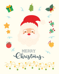 Fototapeta premium Merry Christmas. Santa Claus, snowman and reindeer. Christmas card.