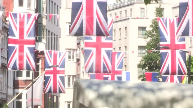 Union Jack flags  in the sunshine in London