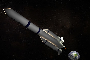 rocket about to leave earth into the unknown , elements of this image furnished by NASA ,3D rendering