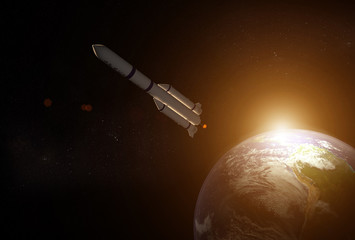 Fototapeta na wymiar rocket about to leave earth into the unknown , elements of this image furnished by NASA ,3D rendering