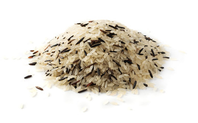 Raw Dry Black Wild Rice and Parboiled White Rice Isolated