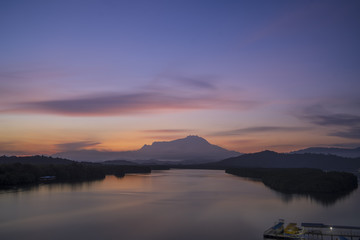 Fototapeta na wymiar majestic mount kinabalu in colorful sunrise mood